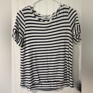 Green Envelope Striped Ruffle Sleeve Top - SMALL